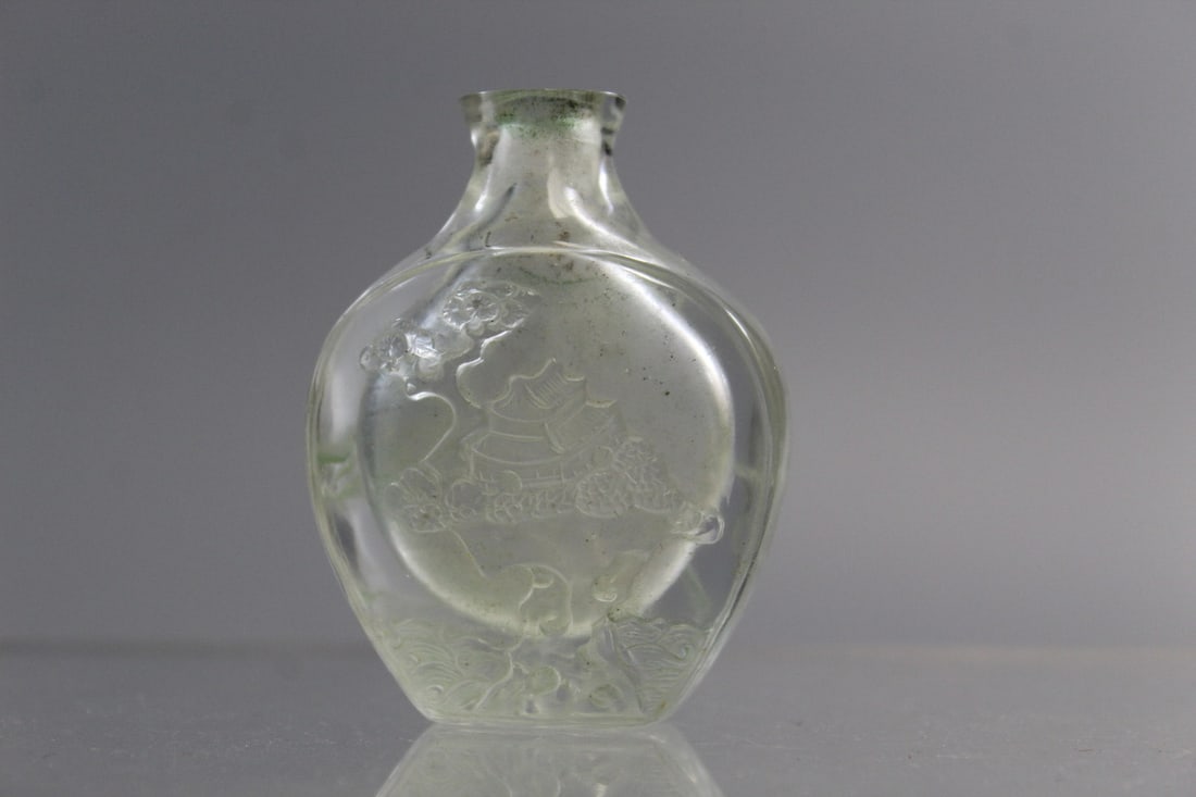 Chinese Carved Glass Snuff Bottle: Chinese Carved Glass Snuff Bottle. H 2.3".