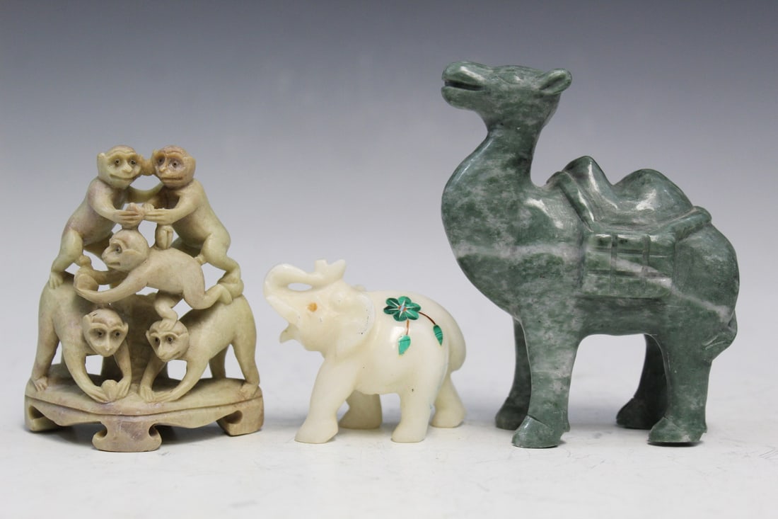 Three Asian Carved Stone Figures: Three Asian Carved Stone Figures. Tallest H 4".