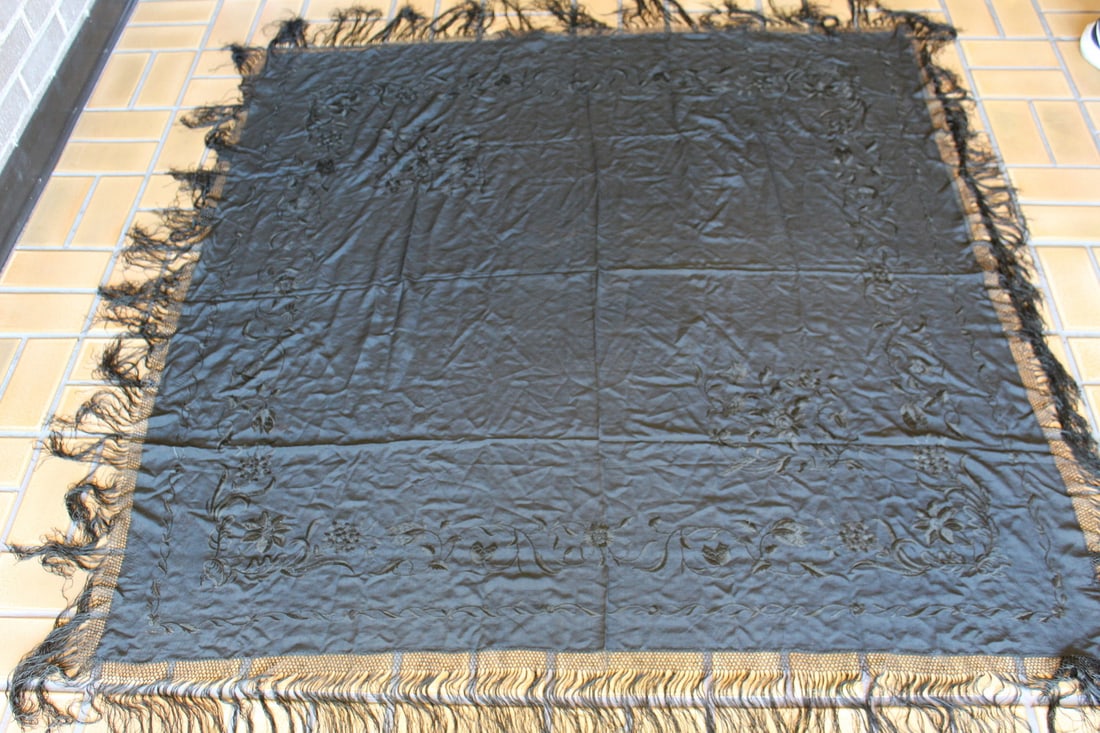 Black Chinese Silk Embroidery Shawl (1 of 5)