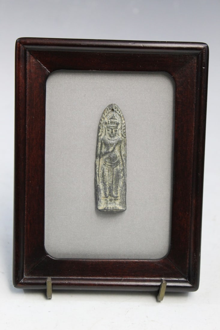 Antique Bronze Pendant, framed.: Antique Bronze Pendant, framed. H 2.75", Frame 4.75" x 6".