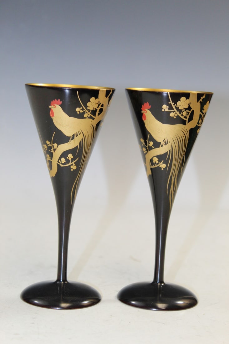 Pair of Japanese Lacquer Stem Cups (1 of 4)