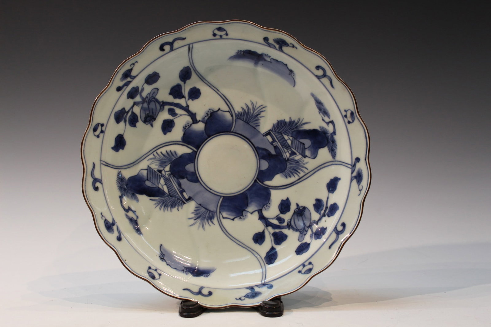 Japanese Blue and White Porcelain Dish: Japanese Blue and White Porcelain Dish. D 12".