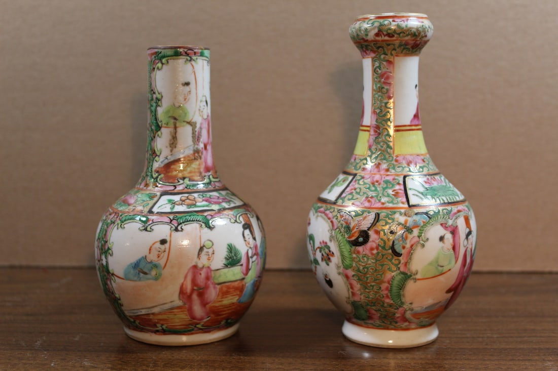 Two Chinese Rose Medallion Porcelain Vases: Two Chinese Rose Medallion Porcelain Vases. H 6 1/4".