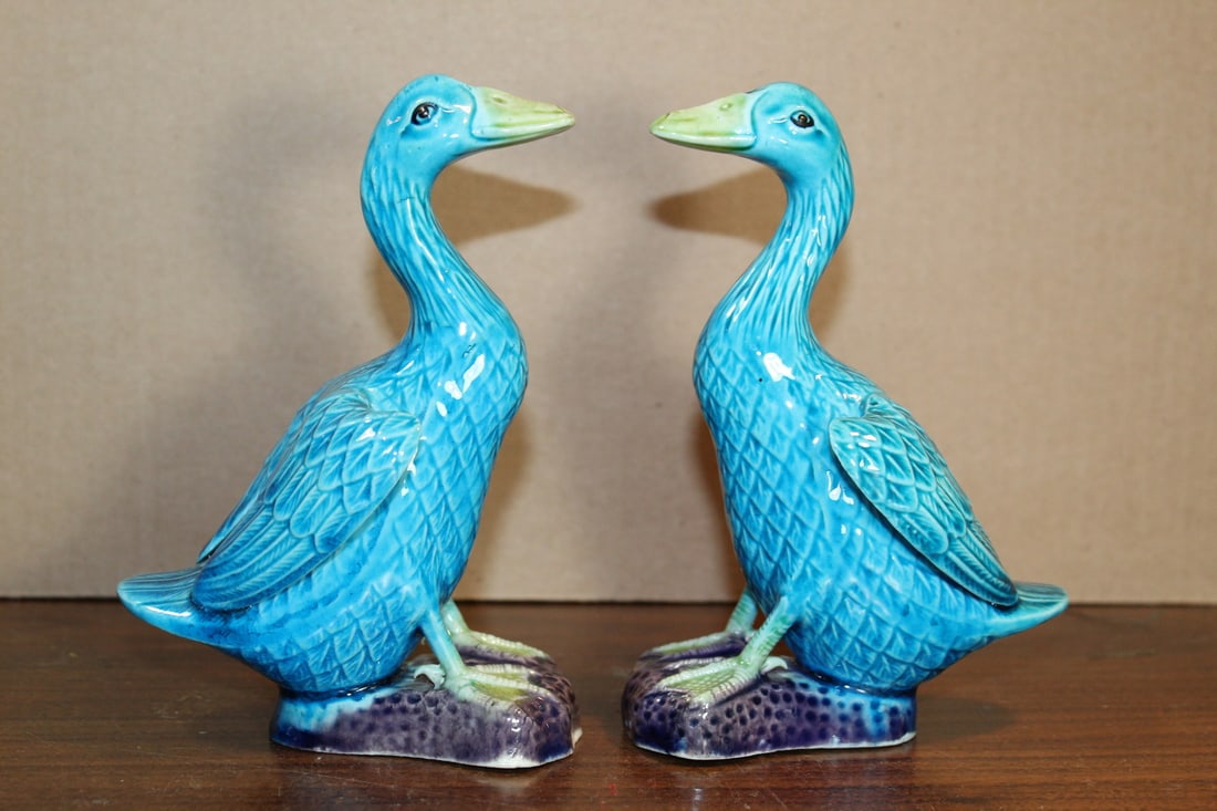 Pair of Chinese Turquoise Glazed Porcelain Ducks: Pair of Chinese Turquoise Glazed Porcelain Ducks. H 6 1/4".