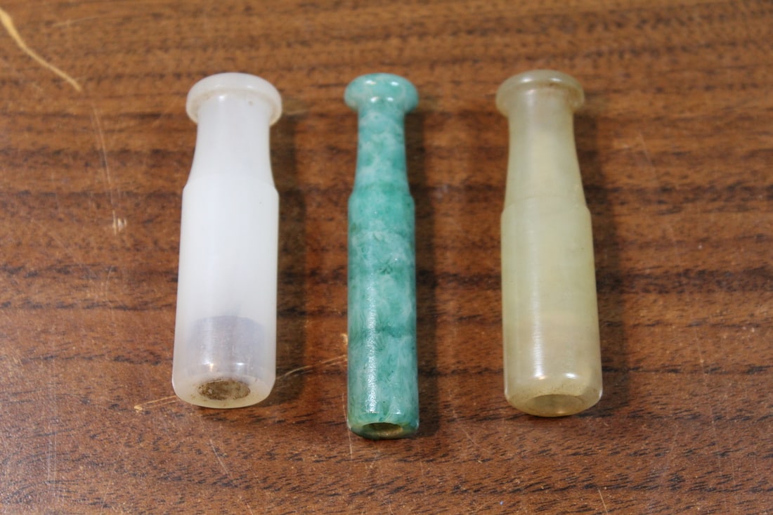 Three Chinese Mouth Pieces for Smoking pipes.: Three Chinese Mouth Pieces for Smoking pipes.. L 2.5".