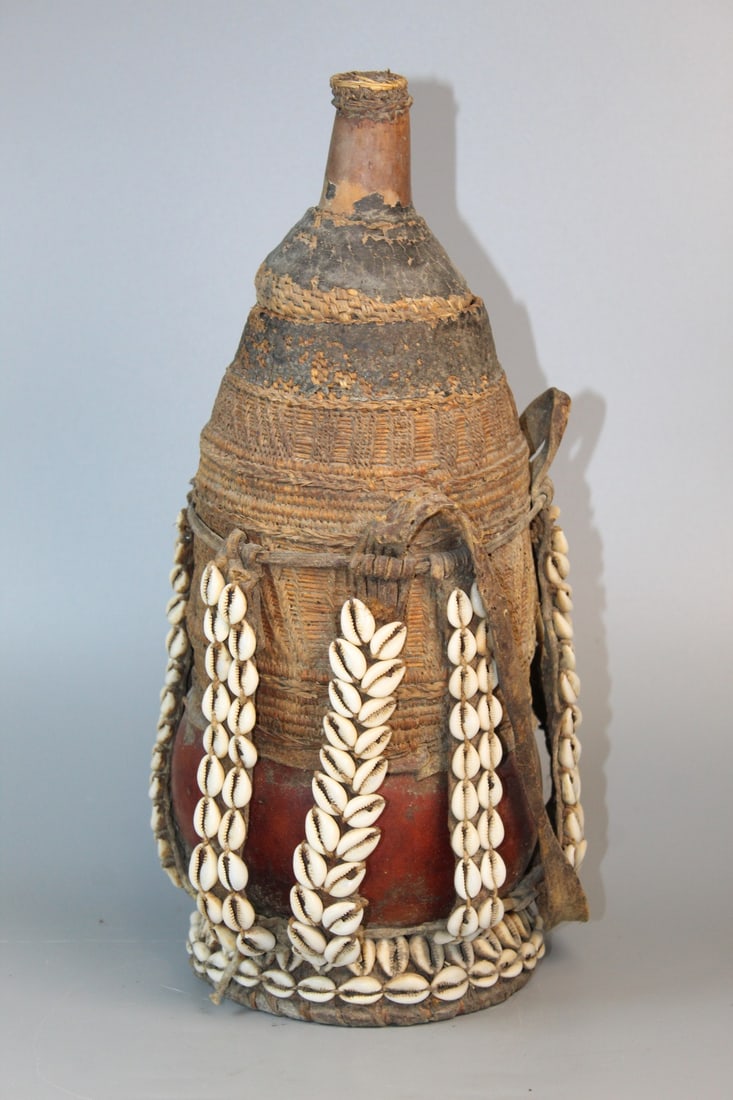 Vintage Ethiopian Gourd Calabash Milk or Honey Pot for Borana Tribe.: Vintage Ethiopian Gourd Calabash Milk or Honey Pot for Borana Tribe.. H 16".