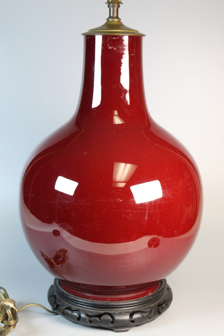Chinese Red Glazed Porcelain Vase Lamp (1 of 5)