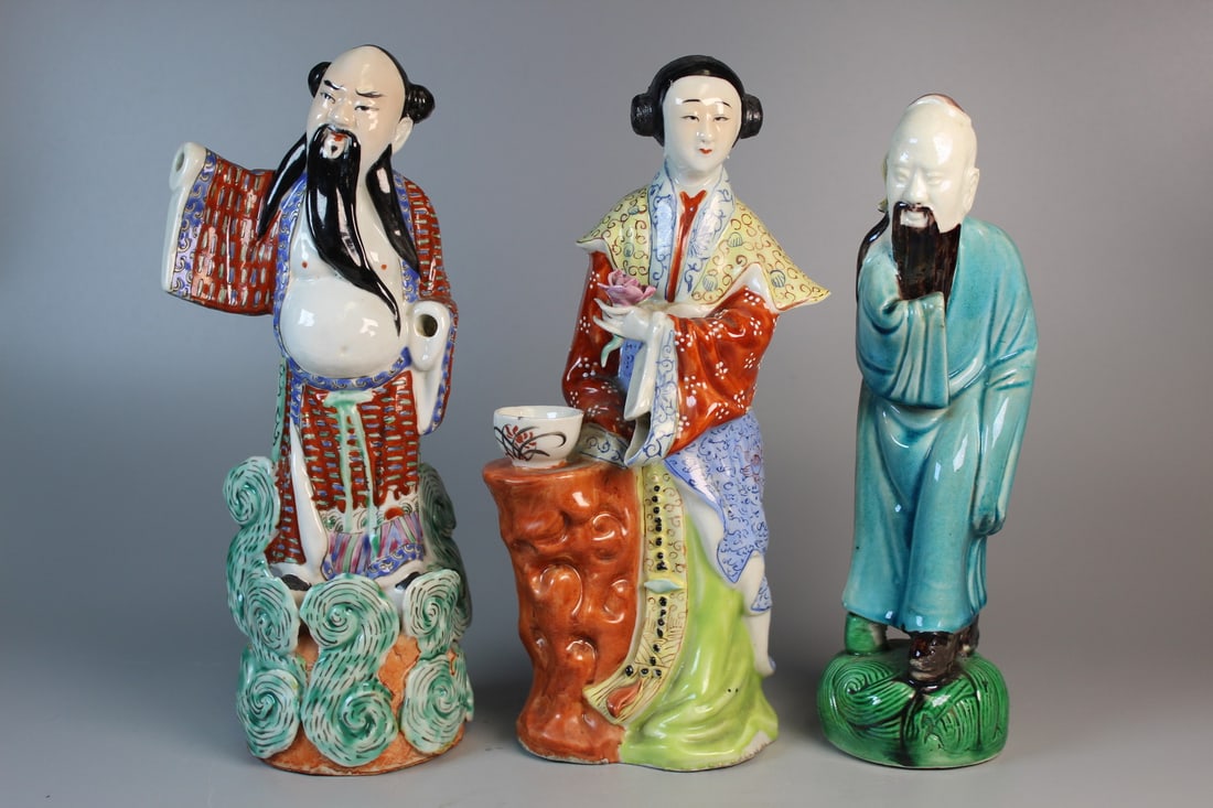 Three Chinese Famille Rose Porcelain Figures (1 of 9)