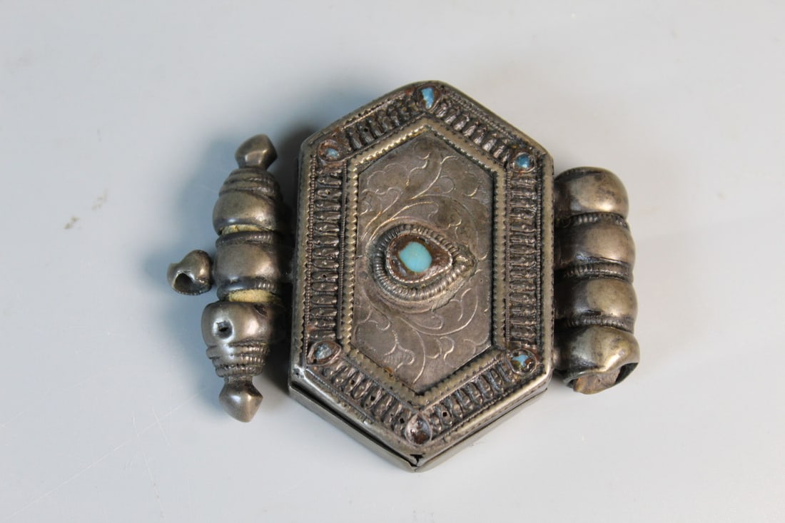 Tibetan Silver Pendant Gau Box: Tibetan Silver Pendant Gau Box. 3x2.25x0.5".