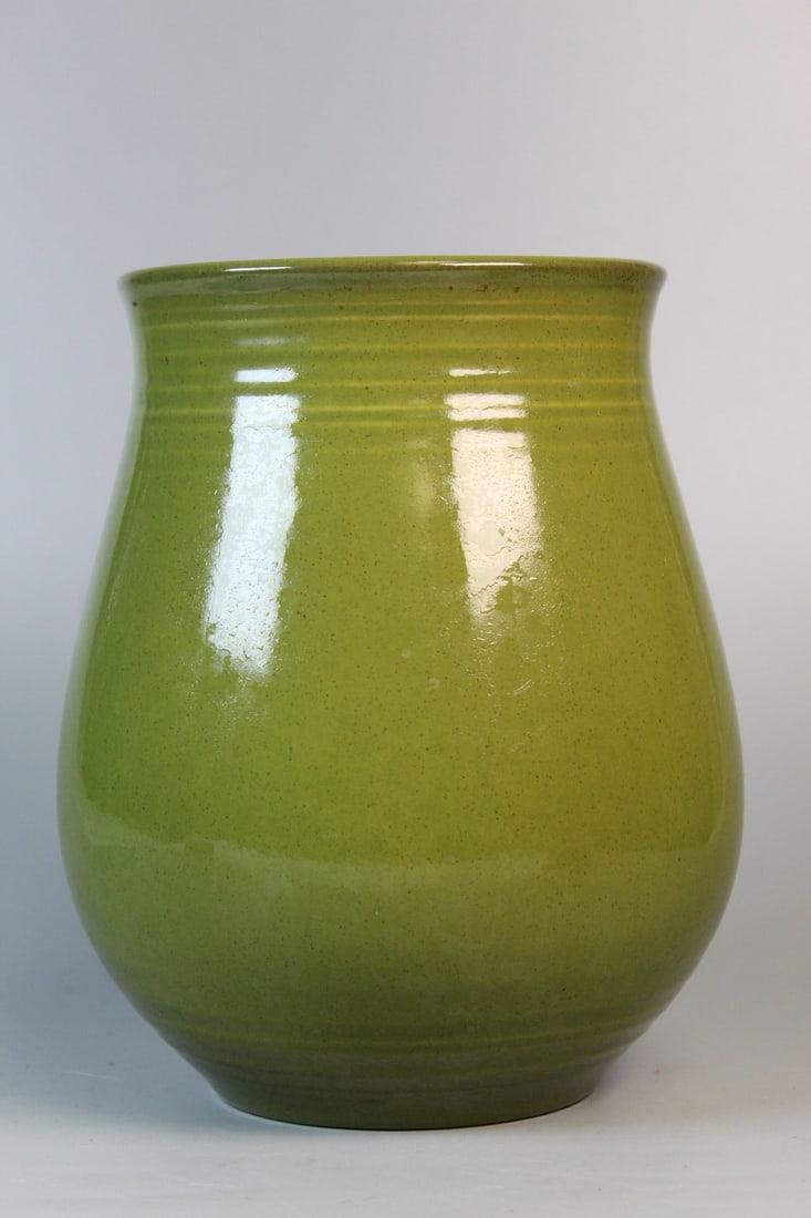 Green Glazed Vase: Green Glazed Vase. H 8", Diam 6.5".