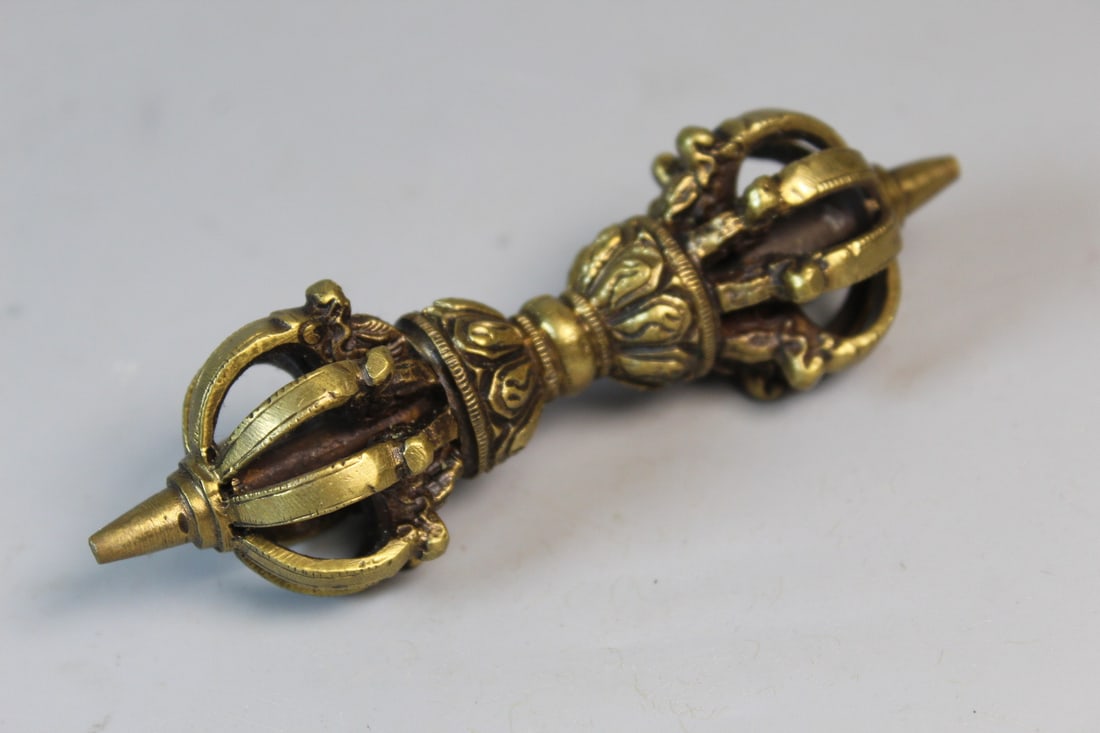 Tibetan Brass Buddhist Vajra: Tibetan Brass Buddhist Vajra. L 5".