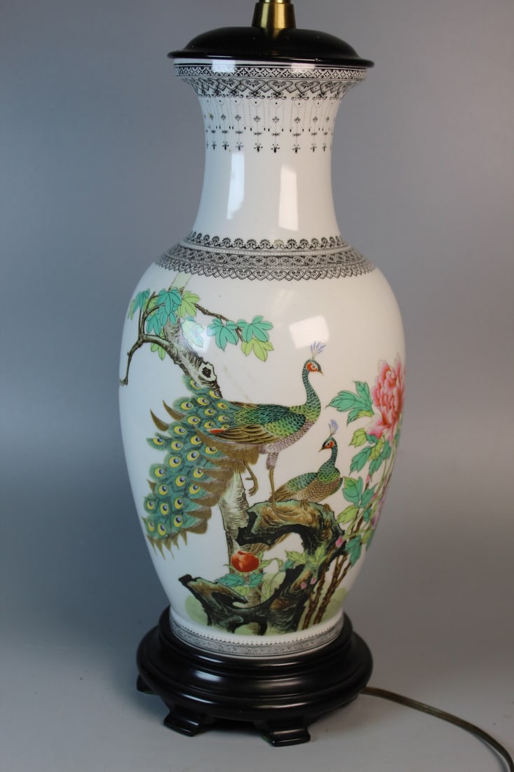 Chinese Famille Rose Porcelain Vase Lamp (1 of 7)