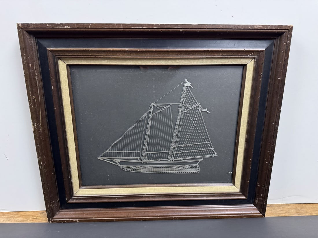 Framed 1970's Sterling Silver Silhouette of the Schooner Yacht America (1 of 5)
