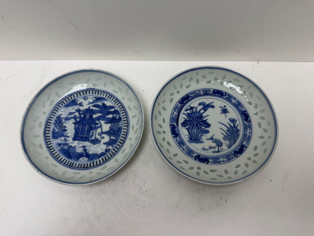 Lot of Two Kangxi Mark Chinese Blue and White Porcelain Plates (1 of 2)