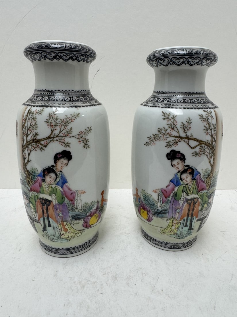 Pair of Chinese Famille Rose Porcelain Vases (1 of 4)