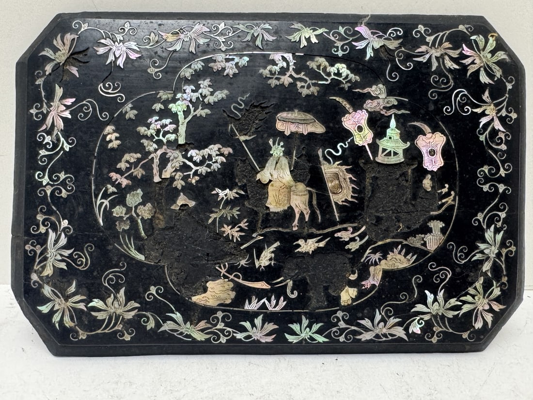 Chinese Zitan Wood Panel with Mother of Pearl Inlay (1 of 3)