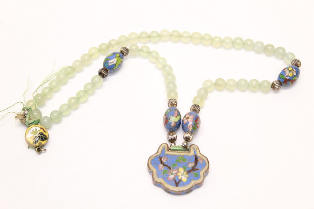 Chinese jade and cloisonne beaded necklace (1 of 5)