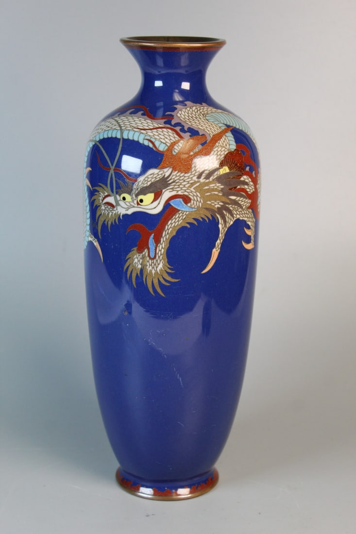 Japanese Cloisonne Vase with Dragon Decoration: Japanese Cloisonne Vase with Dragon Decoration. H 11.75". As Is.
