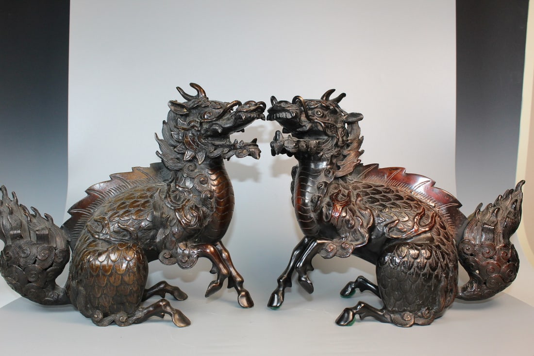 A Pair of Chinese Bronze Qilin Statue (1 of 9)