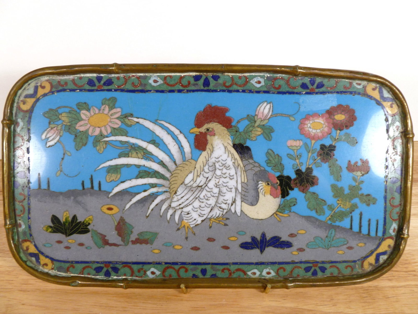Chinese Cloisonne Tea Tray: Chinese Cloisonne Tea Tray. Size 11.5" x 6.25"