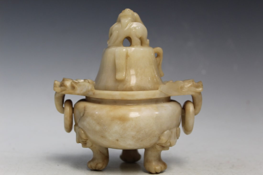 Chinese Carved Stone Incense Burner: Chinese Carved Stone Incense Burner. H 15 cm