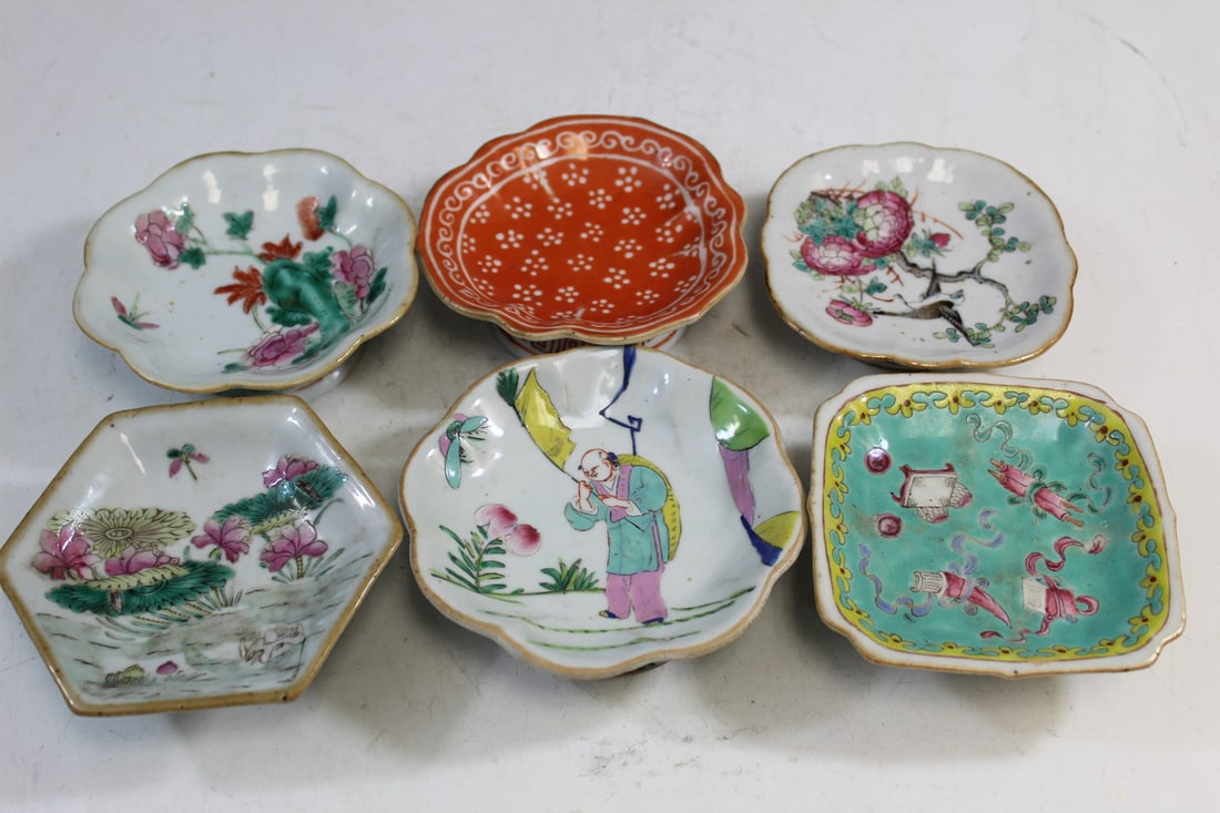 Six Chinese Famille Rose Porcelain Stem Dishes (1 of 9)
