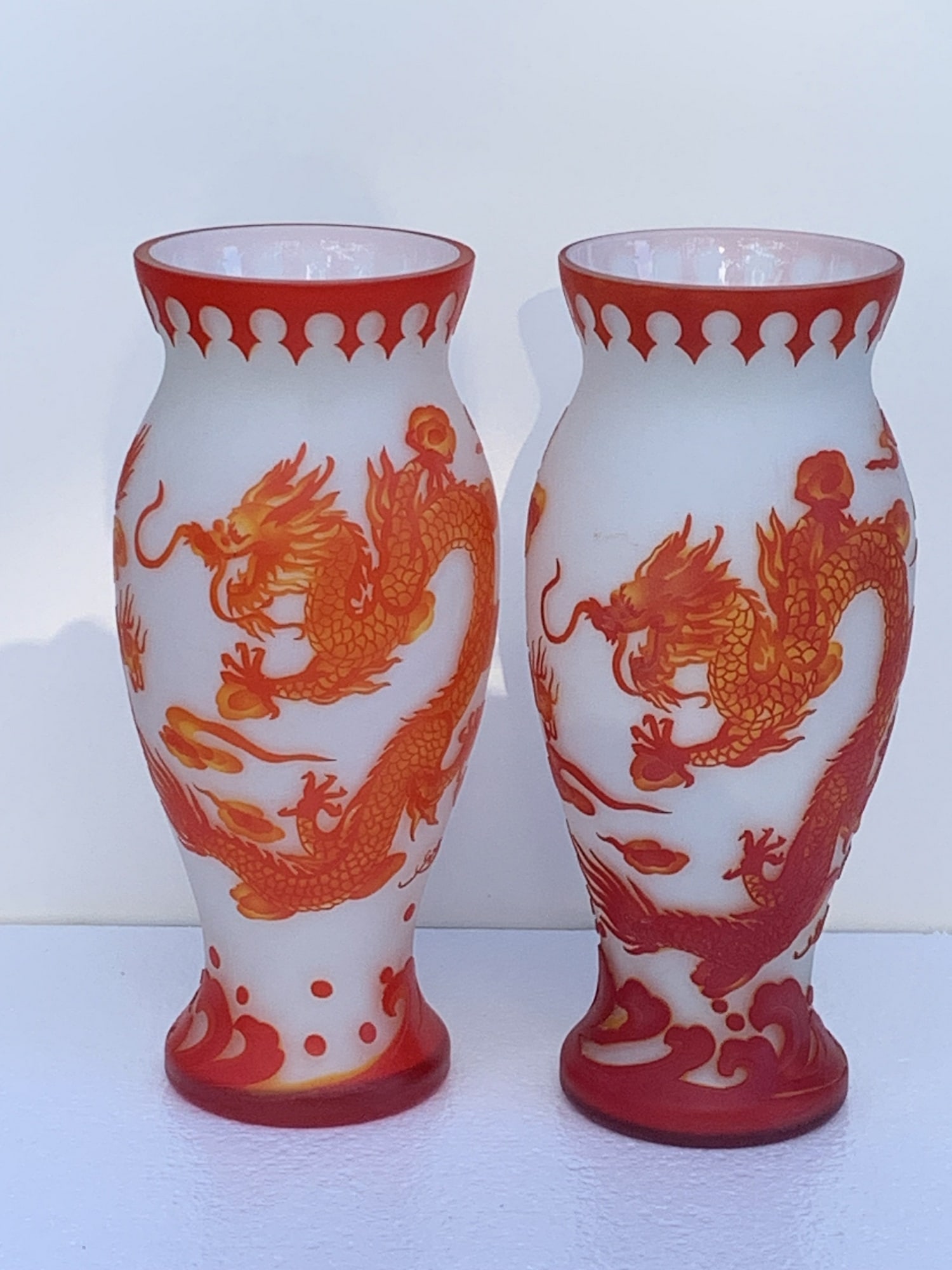 Pair of red Peking glass vases. (1 of 8)