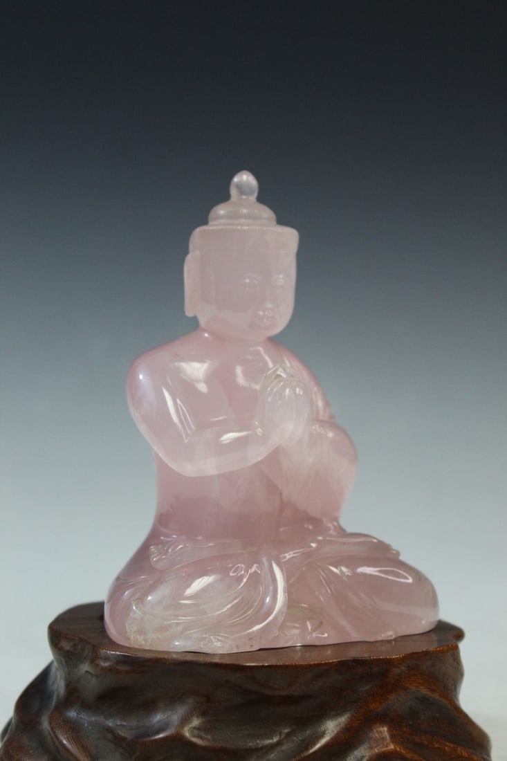 Chinese Carved Rose Quartz Buddha Statue (1 of 9)