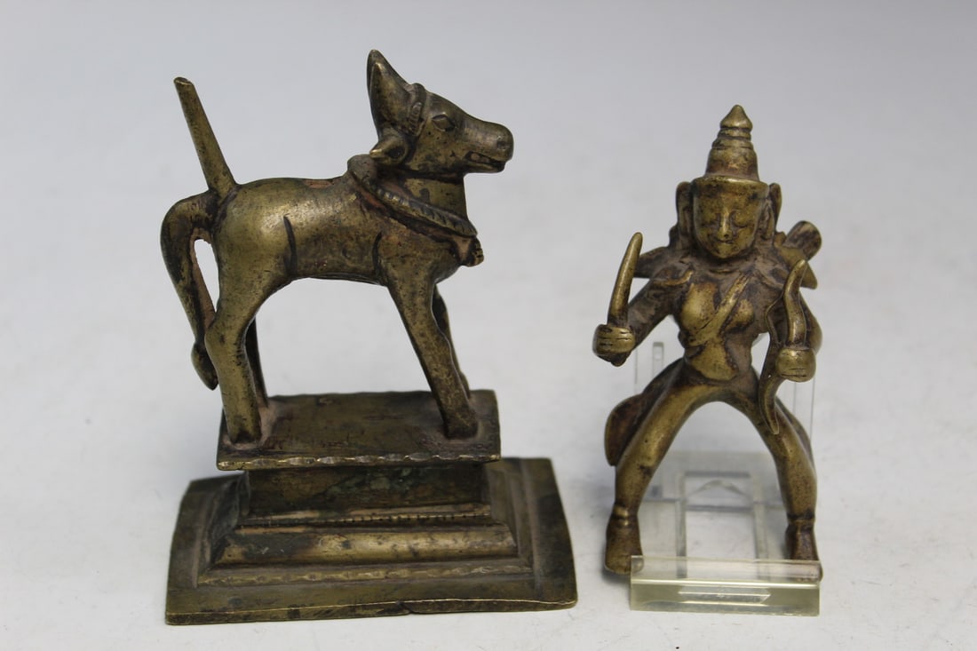 Two Indian Bronze Statue: Two Indian Bronze Statue. Bull H 11 cm