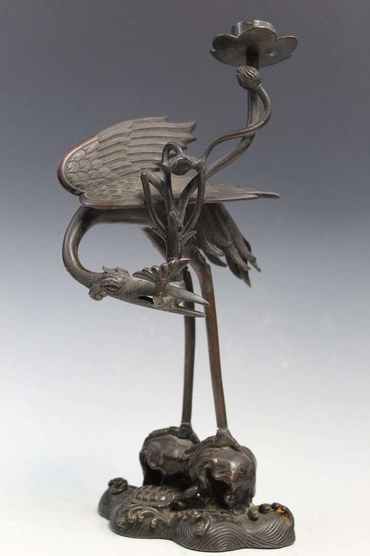 Japanese Bronze Crane Candle Holder (1 of 7)