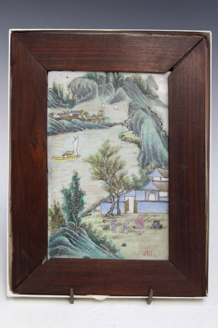 Chinese Famille Rose Porcelain Panel: Chinese Famille Rose Porcelain Panel. Frame size 17x24 cm