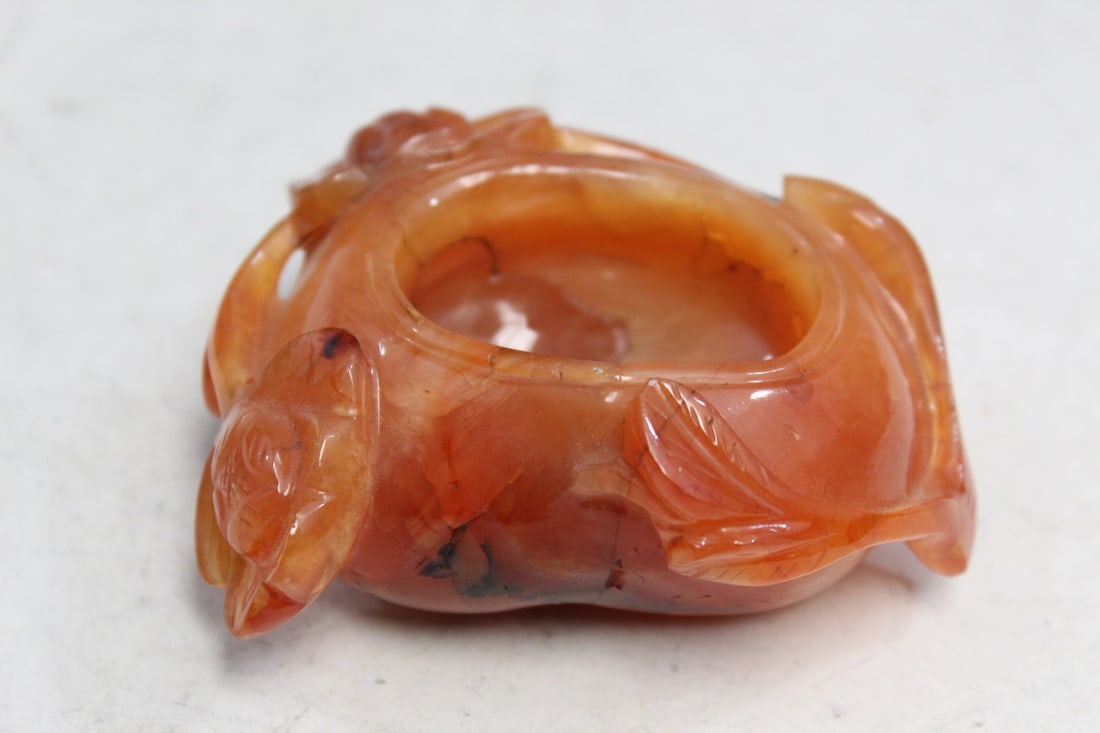 Chinese Carved Red Agate Water Coupe: Chinese Carved Red Agate Water Coupe. L 8.5 cm