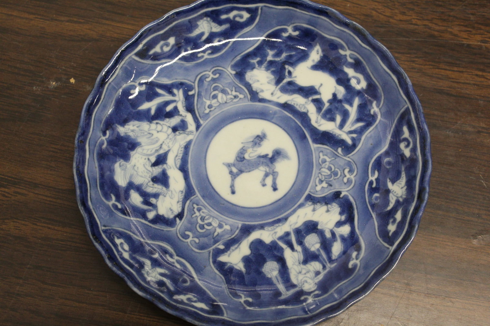 Japanese Blue and White Porcelain Dish: Japanese Blue and White Porcelain Dish. Diam 18 cm.