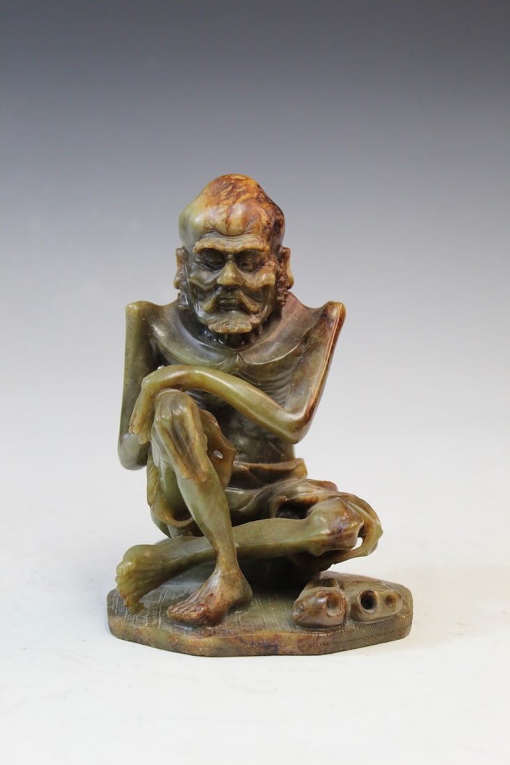 Chinese carved jade figure of a Luohan: Chinese carved jade figure of a Luohan. H 16 cm.