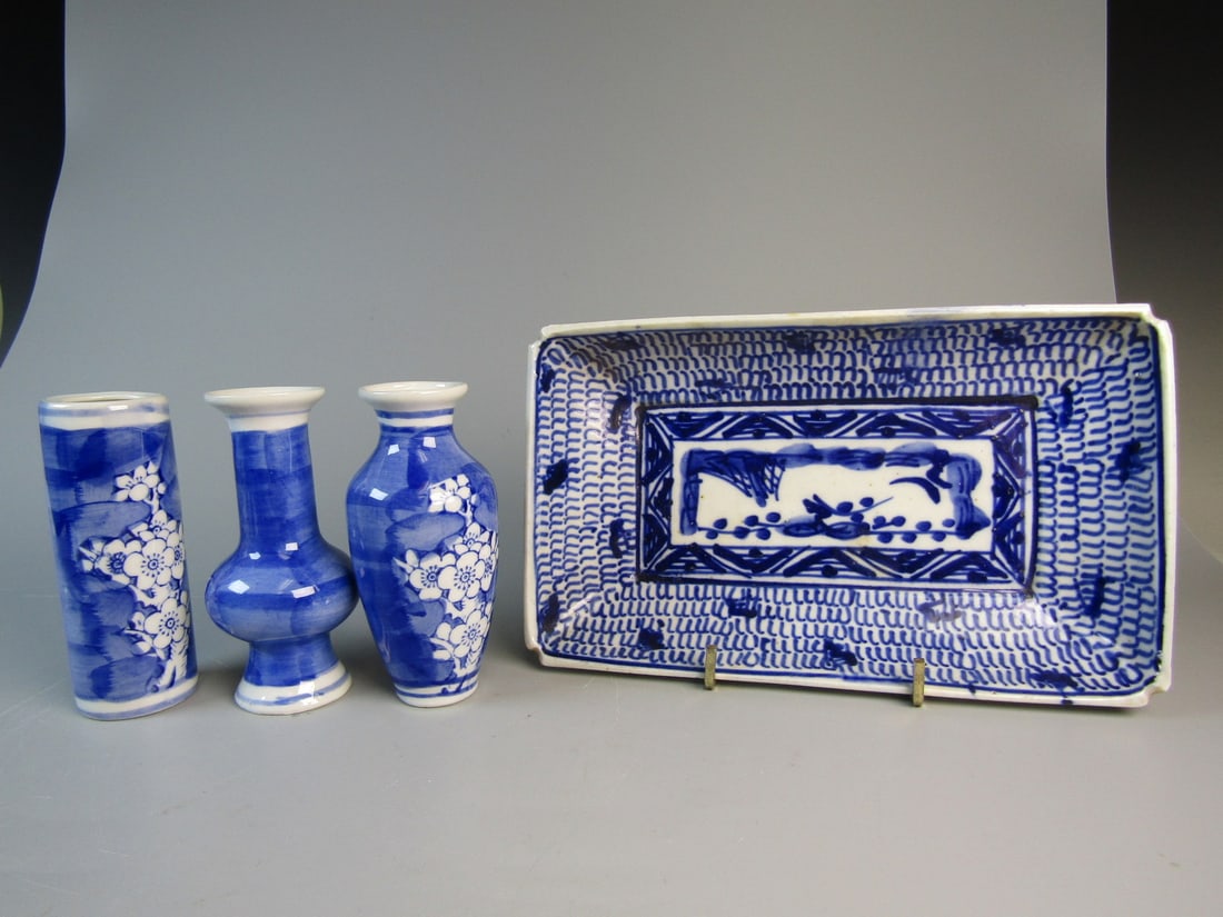 Group of Asian Blue and White Porcelain Items: Group of Asian Blue and White Porcelain Items. 8x4x1.75".