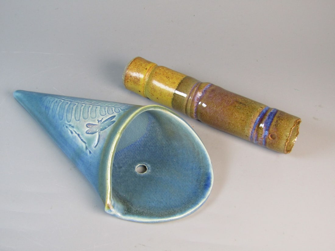 Two Porcelain Wall Pockets: Two Porcelain Wall Pockets. H 8".