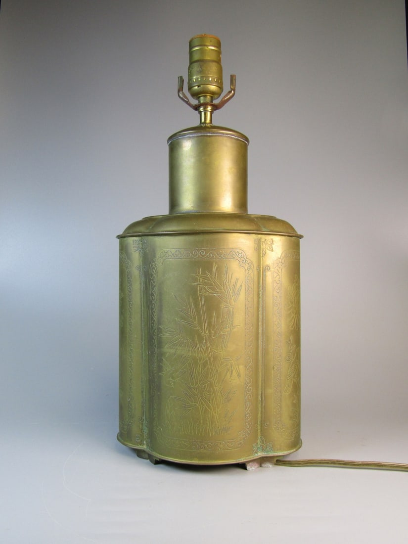 Chinese Brass Tea Caddy Vase Lamp (1 of 6)