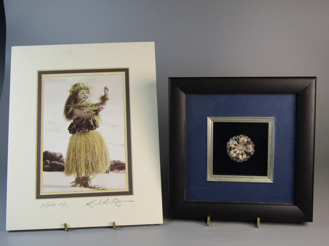 Framed Filigree Silver Pin and A Signed Print by Randy Jay Braun.: Framed Filigree Silver Pin and A Signed Print by Randy Jay Braun. . Frame 7.25x7.25x1.5".