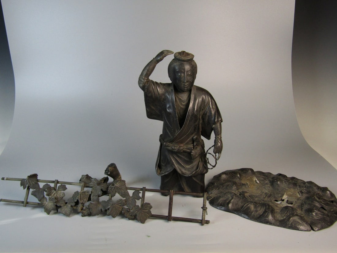 Japanese Bronze Figure: Japanese Bronze Figure. H 14". As Is.