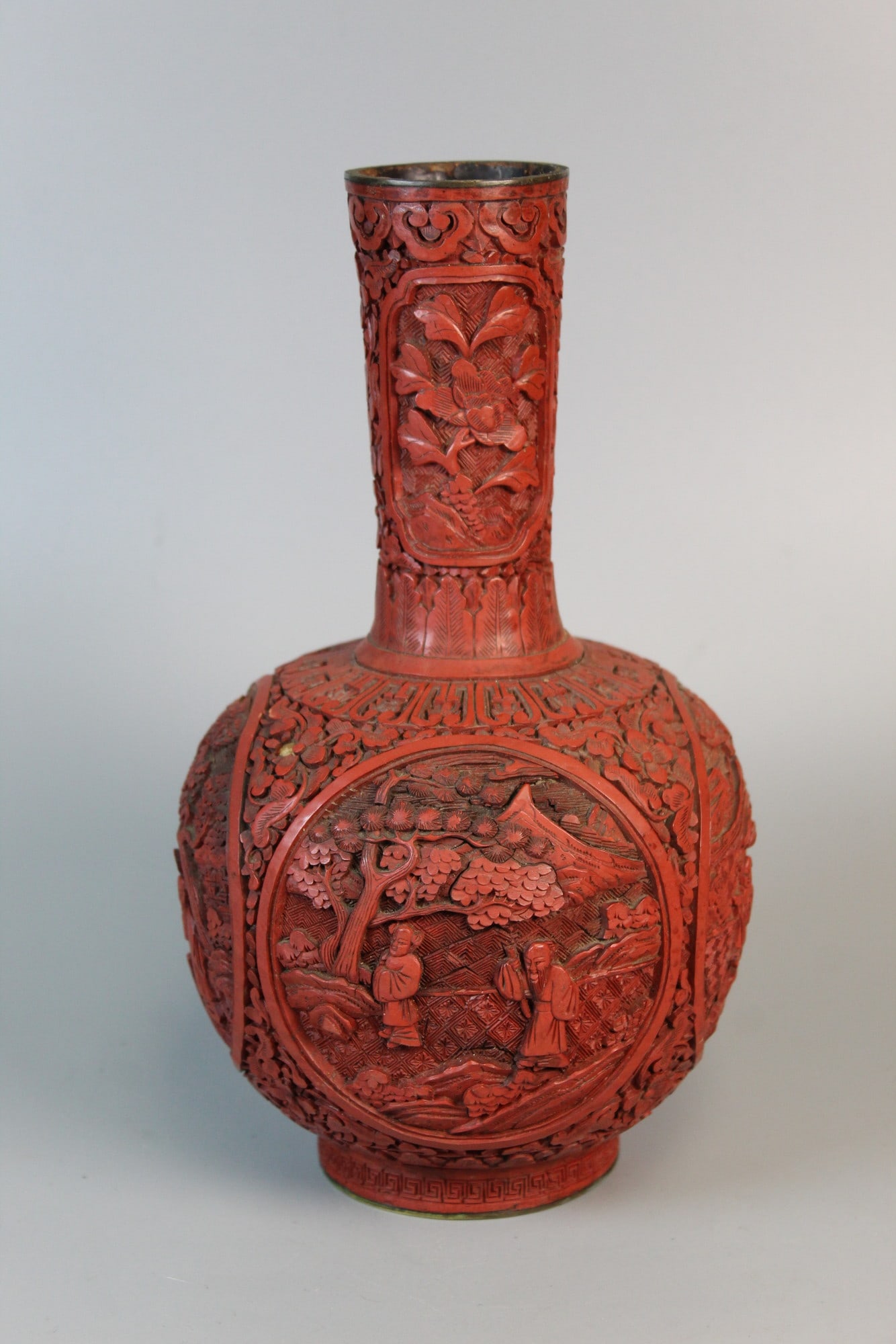 Chinese cinnabar vase: Chinese cinnabar vase. H 10"