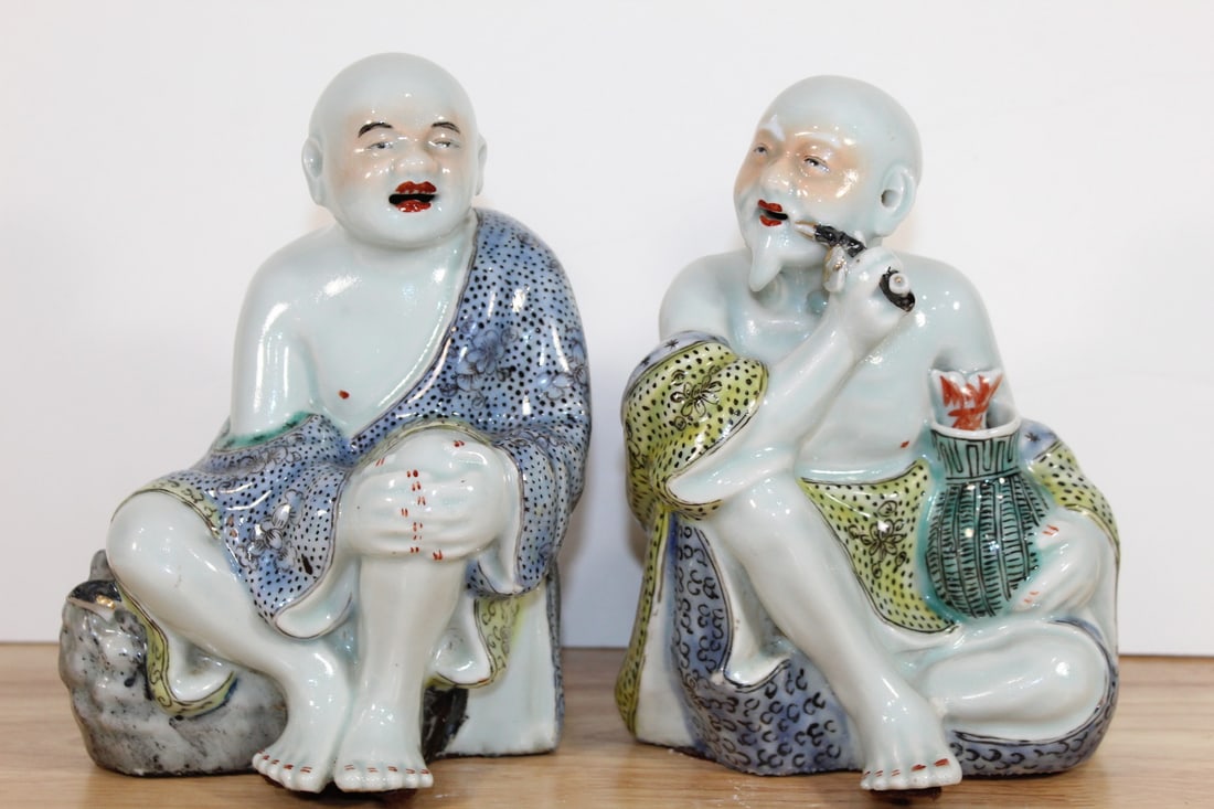 Two Chinese Famille Rose Porcelain Figures of Old Men. (1 of 8)