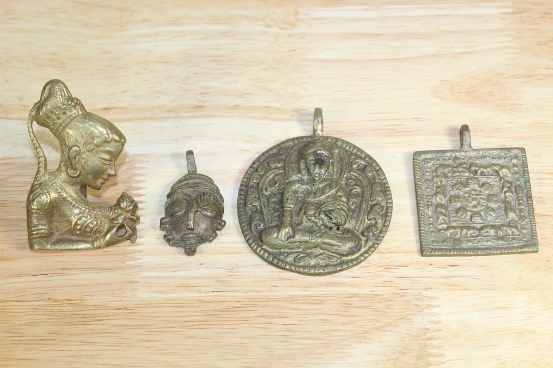 Four Indian/Tibetan Tribal Brass Pendants (1 of 6)