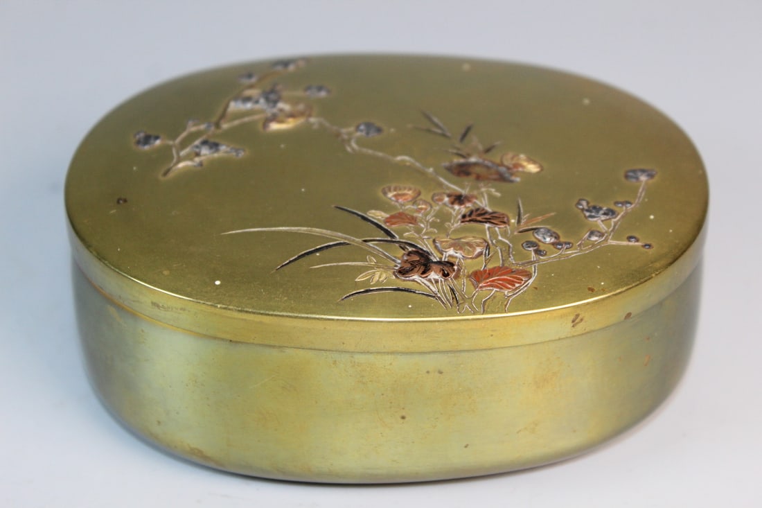 Japanese Brass Box with Silver Inlay (1 of 4)