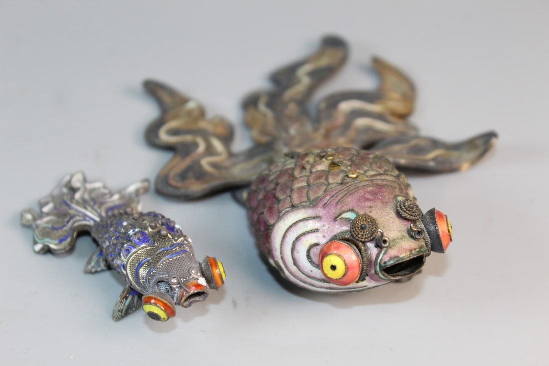 Two Chinese Enamel Silver Gold Fishes (1 of 9)