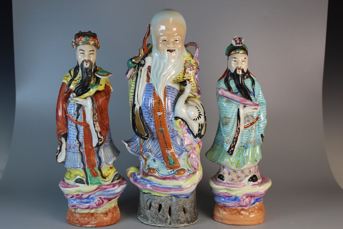Three Chinese Famille Rose Porcelain Figures (1 of 9)