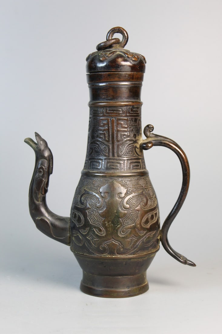 Chinese Bronze Teapot: Chinese Bronze Teapot. H 8.5".