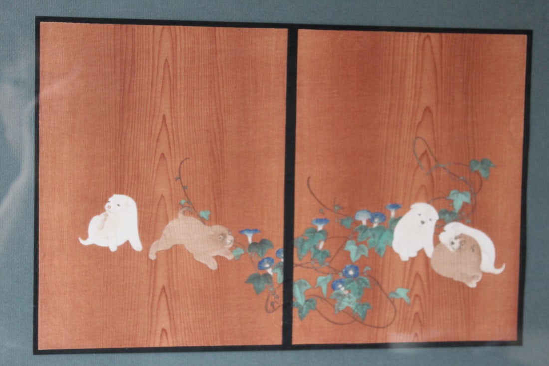 Puppies and Moring Glories by Maruyama Okyo, (Japan, 1733-1795). Reproduction Print. (1 of 8)