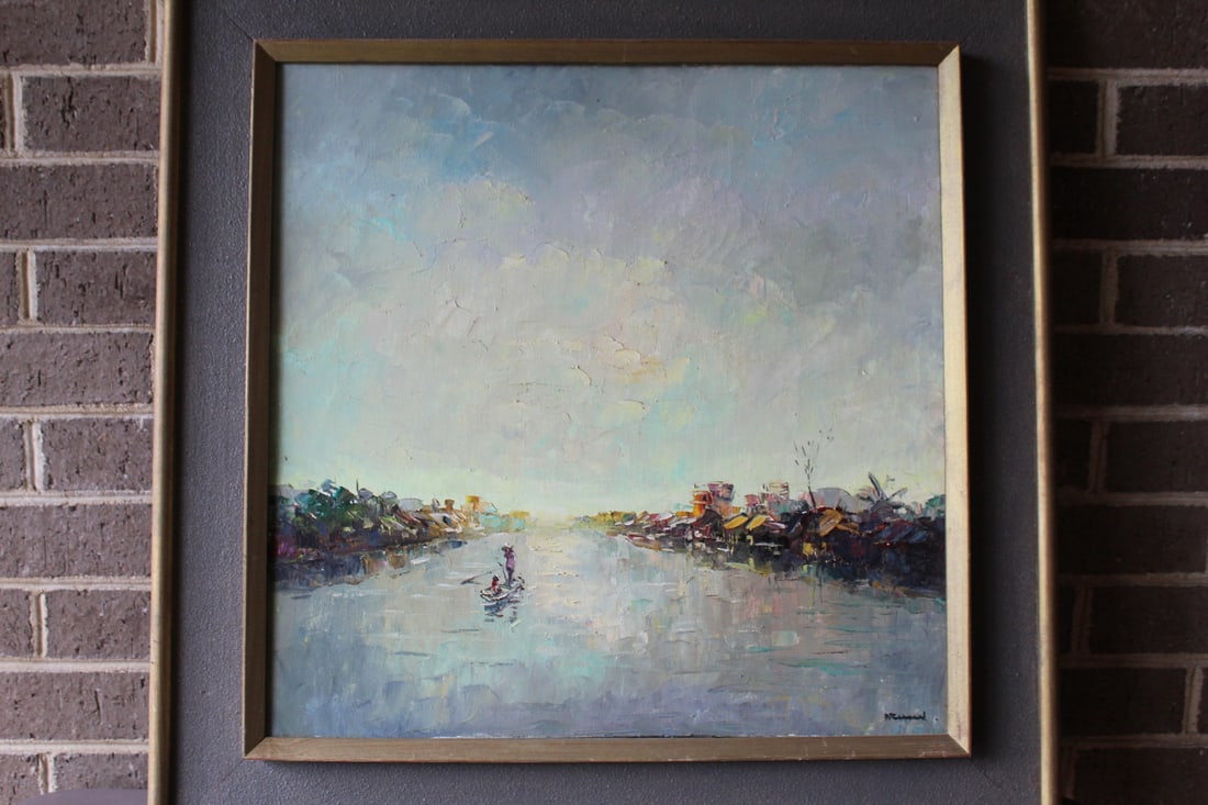 Boat on river. Asian Oil Painting on Canvas. (1 of 8)