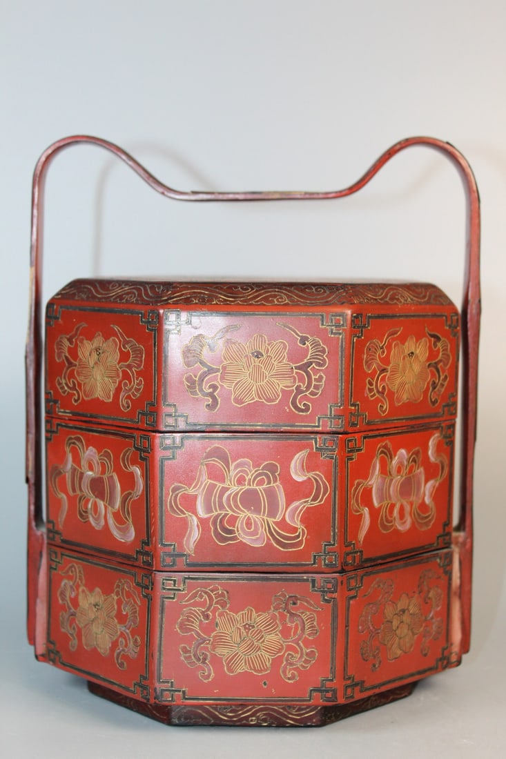 Chinese Red Lacquered Stacking Box (1 of 8)