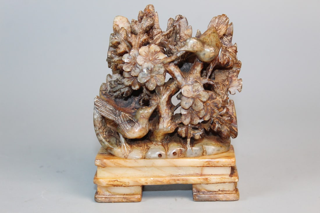 Chinese Carved Soapstone of Birds and Flowers (1 of 7)